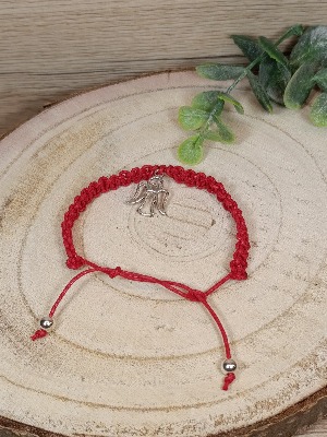 Červený pletený náramek stříbrný anděl